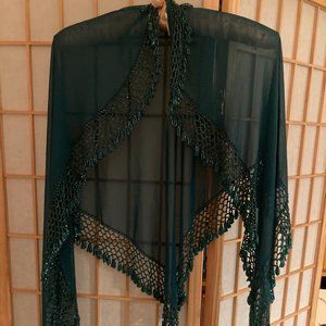 Sheer hand-beaded crocheted WRAP/scarf/shawl